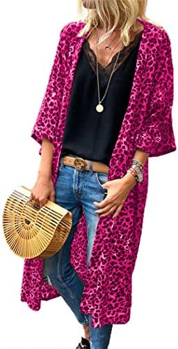 Raylans Women's Long Sleeve Leopard Print Longline Duster Coat Open Front Button Cardigan