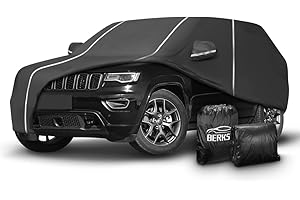 BERKSYDE Fluorescent Strip Design Waterproof Car Cover Compatible for Jeep Grand Cherokee 2011-2024 All Weather 6 Layers Full Car Cover Safe Parking at Night with Storage Bag