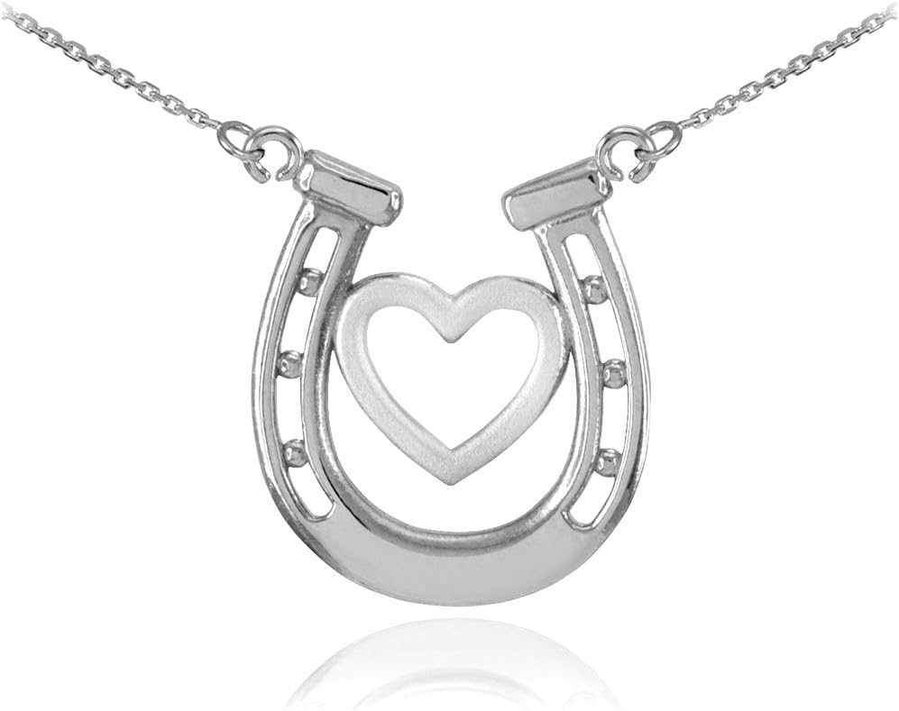 Dainty 14k White Gold Lucky Charm Horseshoe with Heart Necklace