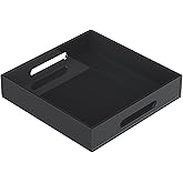 KOTEMON Acrylic Serving Tray with Handles-12x12x2.36Inch-Decorative Tray Letter Tray Organizer for Ottoman Coffee Table Countertop, Black