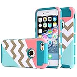 iphone 6 plus case,UUlike[2in1] Heavy Duty Hybrid Hard Case for Apple Iphone 6 6s plus(5.5 inch),6g,6th Generation--Powder Blue Mint Teal and Coral Pink Split Chevron Design Cover (Teal)