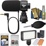 Nikon ME-1 Stereo Microphone for D4s, D610, D750, D810, D7100, D7200, D3200, D3300, D5300, D5500 Cameras Supplied &amp; Wind Screen + LED Video Light Kit