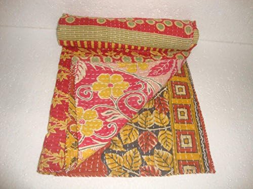 Artland International Vintage Kantha Quilt Baby Toddler Throw Handmade Indian Bohemian Bedspread Reversible Cotton Ethnic Home Bedding Blanket Q3450