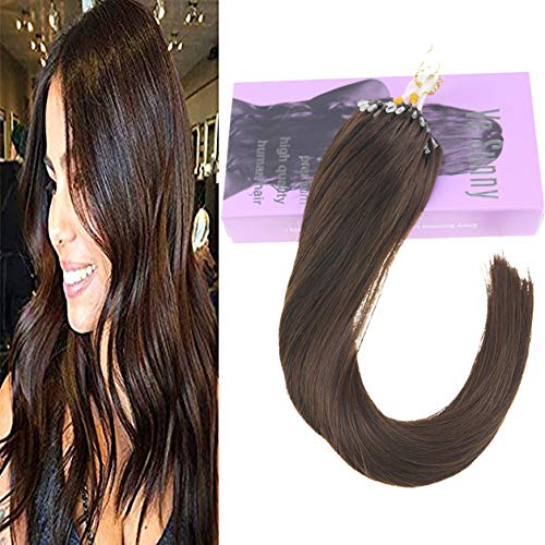 VeSunny 14 Inch MicroBead Hair Extensions Dark Brown #4 Easy Loop Micro Ring Beads Remy Human Hair Extensions 1G/S 50 Strands Micro Link Hair Extensions With Salon Quality
