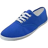 Easy USA Womens Lace Up Canvas Plimsol Sneakers Shoes (7, Royal Blue)