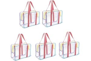 Emapoy 5 Pcs Clear Toiletry Bag,Large Storage Bags Waterproof PVC with Zipper Handle Portable Travel Luggage Pouch for Books,