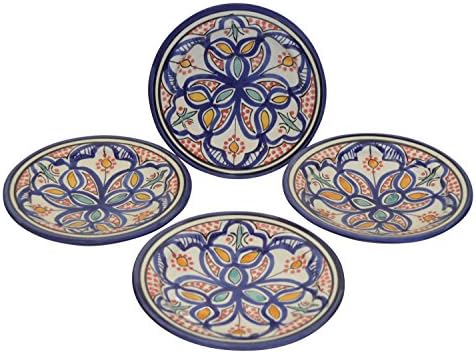 Moroccan Ceramic Plates Handmade Appetizer Tapas Serving Set Of Four White Multicolored