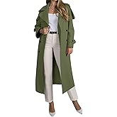 Muchpow Women's Long Trench Coat Double Breasted Lapel Oversized Windproof Overcoat with Belt