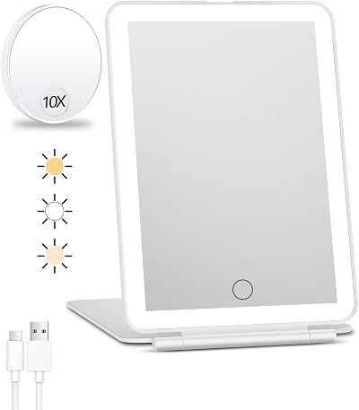 FUNTOUCH Rechargeable Travel Makeup Mirror with Lights 10X Magnifier 80 LEDs
