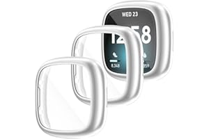 YRZPER Compatible with Fitbit Sense 4/Versa 2 Screen Protector Case Soft Plated TPU All Around Scratch-Proof Screen Protector Cover Shockproof case for Fitbit Sense 2/Versa 4 (3 Silver)