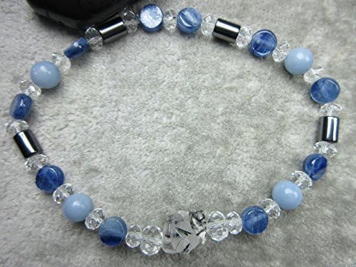 Genuine Tourmilated Quartz, Angelite, Magnetic Hematite and Kyanite Healing Anklet