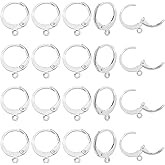 PH PandaHall 50 Pcs 304 Stainless Steel Lever Back Earring Hooks Earwire with Open Loop 14.5x12x2mm for Jewelry Making