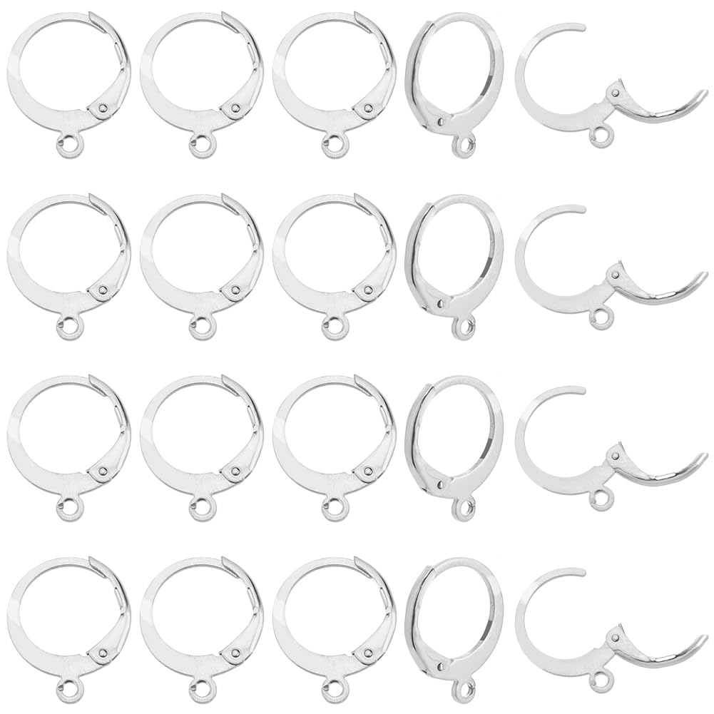 PH PandaHall 50pcs Earring Hoops 304 Stainless Steel Hoop Earrings Lever Back Earring Hook Findings for Earrings Jewellery Making DIY Crafts, 14.5x12mm Hole 1mm