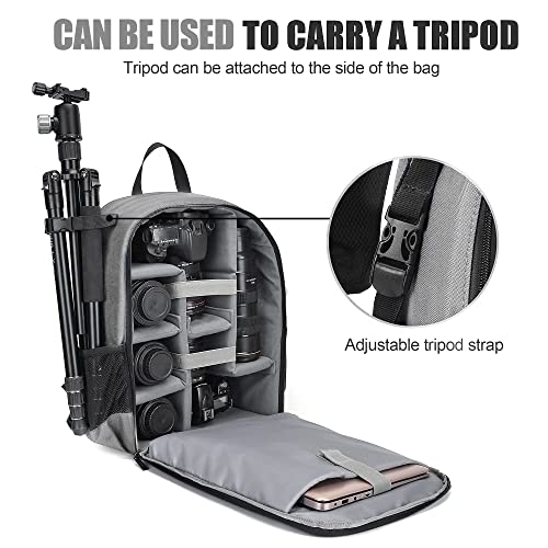Cwatcun Camera Backpack DSLR SLR Camera Bag with 15.6 Inch Laptop Compartment For Canon Nikon Sony,Water Resistant Camera Backpack for Women and Men,Adjustable Tripod Holder (Ⅱ Large Grey)