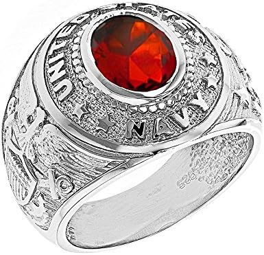 Solid 925 Sterling Silver January CZ Birthstone US Navy Men's Ring