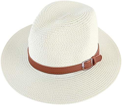 Lanzom Men Sun Straw Fedora Beach Hat Wide Brim Packable Summer Sun Hat
