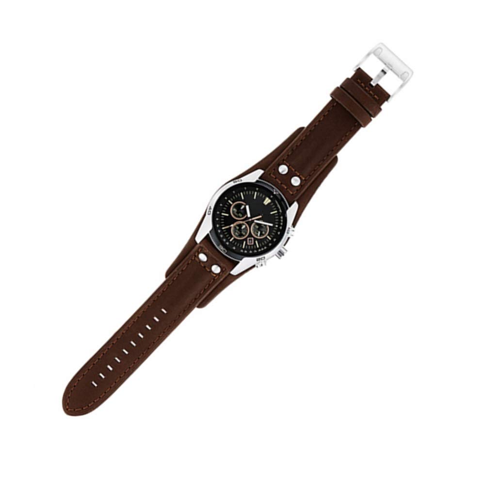 Dioway for Fossil CH2891 Leather Watch Bands 22mm Replacement with Stainless Steel Buckle - Brown 22mm Fossil CH2891 Leather Watch Strap