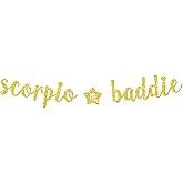 Scorpio Baddie Banner, Happy Birthday Decor, 12 Constellation Zodiac Themed Birthday Party Decorations for Boys and Girls - Gold Glitter