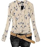 Lovaru Women's Fashion Elegant Bird Print Blouse Long Sleeve Casual Slim Shirts