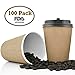 OzBSP 12 oz Paper Coffee Cups with Lids - 100 Pack BROWN. Insulated & Sturdy, Leak Proof, Ripple Wall No Sleeves Needed, Disposable Coffee Cups with Lids for Hot Drinks. To Go Cups