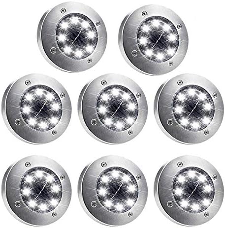 Solar Ground Lights,8 LED Disk Lights Solar Powered Waterproof Garden Pathway Outdoor in-Ground Lights with Light Sensor for Garden Driveway Lawn Pathway Yard Pool Step and Walkway