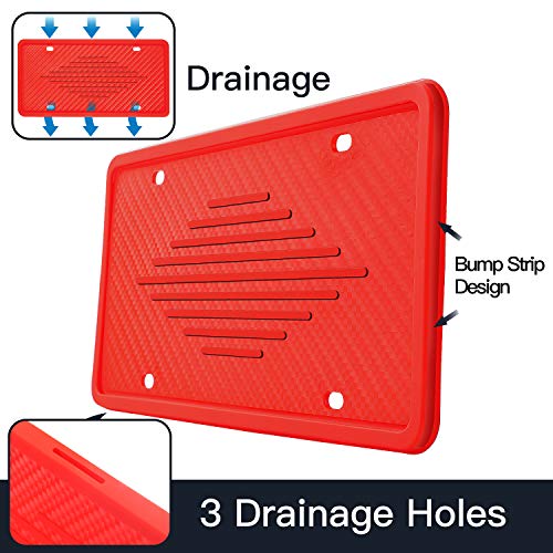 Intermerge Silicone License Plate Frame Holders Rust-Proof/Rattle-Proof/Weather-Proof with Drainage Holes Universal American Car Licenses Plate Covers (Red)