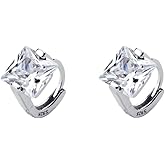 Princess Cut CZ Tiny Small Hoop Cartilage Earrings for Women Girls 925 Sterling Silver Square Solitaire Crystal Hypoallergenic Dainty Sleeper Hoops Jewelry Gifts 6mm Inner