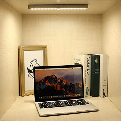 Closet Light, SOLMORE Wireless Under Cabinet Lights, Motion Sensor 32LED Night Light Bar USB Rechargeable Safe Lights Dual Colors White and Warm White for Wardrobe Stairway Hallway Emergency Garage