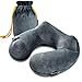 Metene Travel Pillow for Airplanes,Inflatable Neck & Head Support Pillow with Soft Washable Cover and Portable Carrying Bag, Best Gift for Flight,Car Travel (Gray)