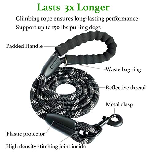 iYoShop Dog Leash Pet Training Leashes Quality Thick Nylon Soft Handle and Light Weight Pet Lead for Small Medium Large Dogs, Black, Small Medium (5 FT)
