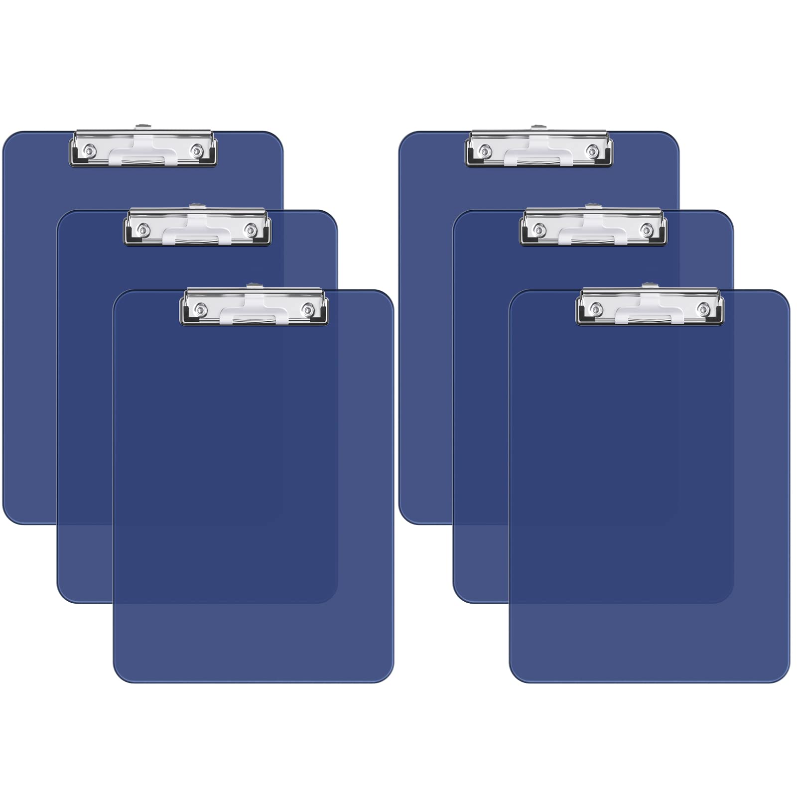 Hnogri Plastic Clipboard Set of 6, Blue Clip Board Standard A4 Letter Size for Classroom, Students, Office Supply, with Low Profile Clip, Size 12.5 x 9 in