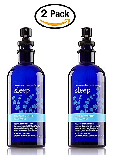 Set of 2 Bath and Body Works Aromatherapy Pillow Mist Lavender Vanilla Original Aromatherapy Collection Dark Blue Bottles Retired Collection 5.3 Ounce