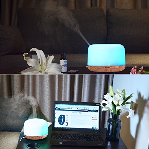 COSSCCI Aromatherapy Essential Oil Diffuser Humidifier, 500ML Ultrasonic Cool Air Mist Humidifier with Auto Shut-Off, Timers Setting for Baby Bedroom Home Office (Yellow) - Thumbnail 4