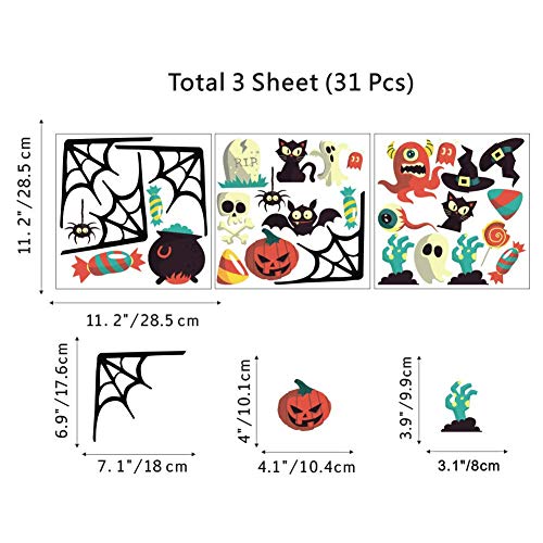 IARTTOP Halloween Party Supplies DIY Wall Decal, Bat Spider Cat Window Cling Sticker, Spooky Pumpkins Skull Decals for Kids Room Living Room Wall Art Decor (31 pcs) - Thumbnail 3