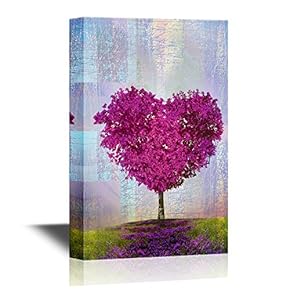 Canvas Wall Art - Red Heart Shaped Tree on Vintage Abstract Background - Gallery Wrap Modern Home Art | Ready to Hang - 12x18 inches
