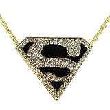 Timeless-Treasures Unisex Gold & Black Superman Inspired Pendant on Goldtone Chain - 28.5
