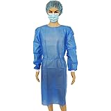 10 Pack Disposable Protection Gowns, Adult Isolation PP & PE 45g SMS Aprons, Long Sleeves, Neck and Waist Ties, Closed, Knitt