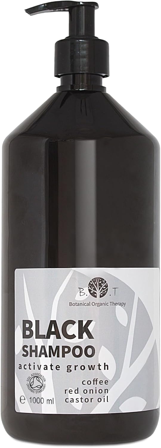 Black Shampoo Hair, Beard, Unisex- Castor Oil, Red Onion, and Caffeine Professional Shampoo, Anti-Dandruff, Anti-Hair Loss, Hair Growth Stimulator, Sulfate-Free- Safe and Gentle Formula 1000 ml