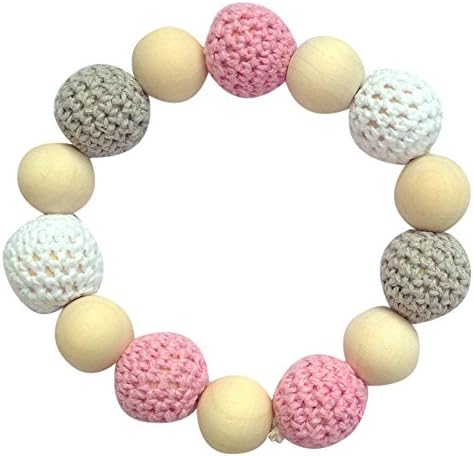 Teething Bracelet, WensLTD Handmade Natural Wooden Crochet Beads Ring Baby Teether Teething Shower Gift (D)