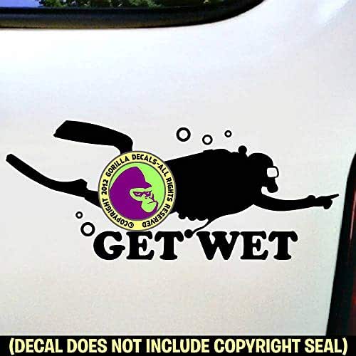 GET WET Scuba Diver Funny Diving Vinyl Decal Sticker B