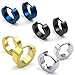 KONOV Mens Stainless Steel Classic Plain Huggie Hinged Hoop Earrings, 4 Pairs, Black Blue Gold