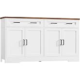 usikey 55" Buffet Cabinet with Storage and Drawers, Large Sideboard Buffet Cabinet with Adjustable Shelves and Doors, Modern Coffee Bar for Kitchen, Living Room, White
