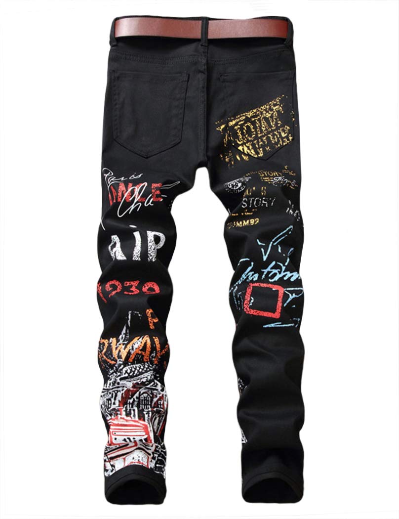 Baylvn Men's Casual Printed Slim Fit Jeans Skinny Denim Pants