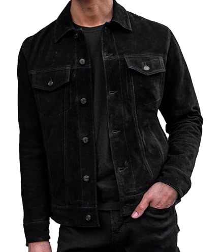 Crafter Premium Vintage Trucker Suede Leather Jacket Men Genuine