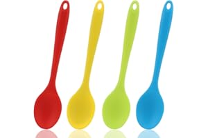 tiokin 4 Pieces Multicolored Small Silicone Serving Spoon Nonstick Kitchen Silicone Stirring Spoon for Kitchen Cooking Baking