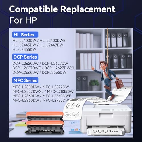 TN2510XL Compatible para Brother TN2510XL TN-2510XL TN2510 para Brother HL-L2400DWE Toner HL-L2400DW MFC-L2835DW MFC-L2800DW DCP-L2620DW MFC-L2860DWE DCP-L2627DW, 2 Negro
