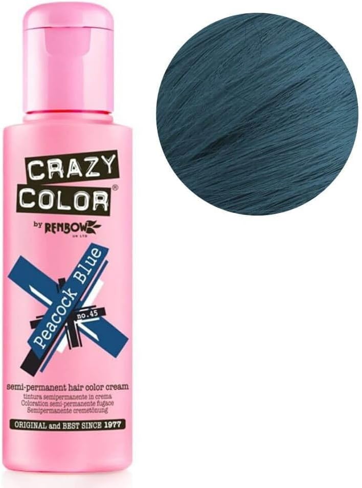 Crazy Color Peacock Blue 45 Semi-Permanent Hair Dye 100ml Vegan PETA Approved