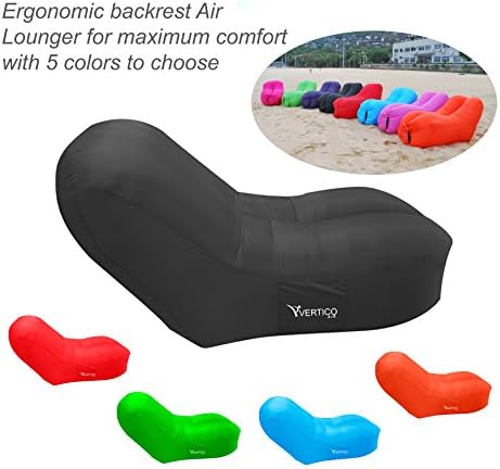 VERTICOAIR Amazon Newest Inflatable Air Lounger with Backrest, Indoor or Outdoor you sit like a Royalty! For Camping, Hiking, Beaching, Picnics, Pool Side, Barbecue! (Black)