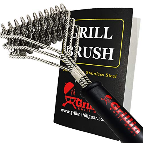 Grillin Chill Gear Grill Brush Bristle Free  Safe, 100% Rust Resistant, Heavy Duty Stainless Steel Grill Cleaner Safe for Iron, Porcelain, Ceramic, Steel  Best Grilling Accessories Gift