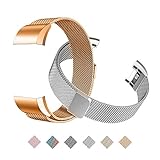 Fitbit Charge 2 Bands (2-Pack), Tecson Stainless Steel Milanese Loop Replacement Bracelet Strap with Unique Magnet Lock for Fitbit Charge 2,Rose Gold, Rose Pink, Silver (Rose & Silver)
